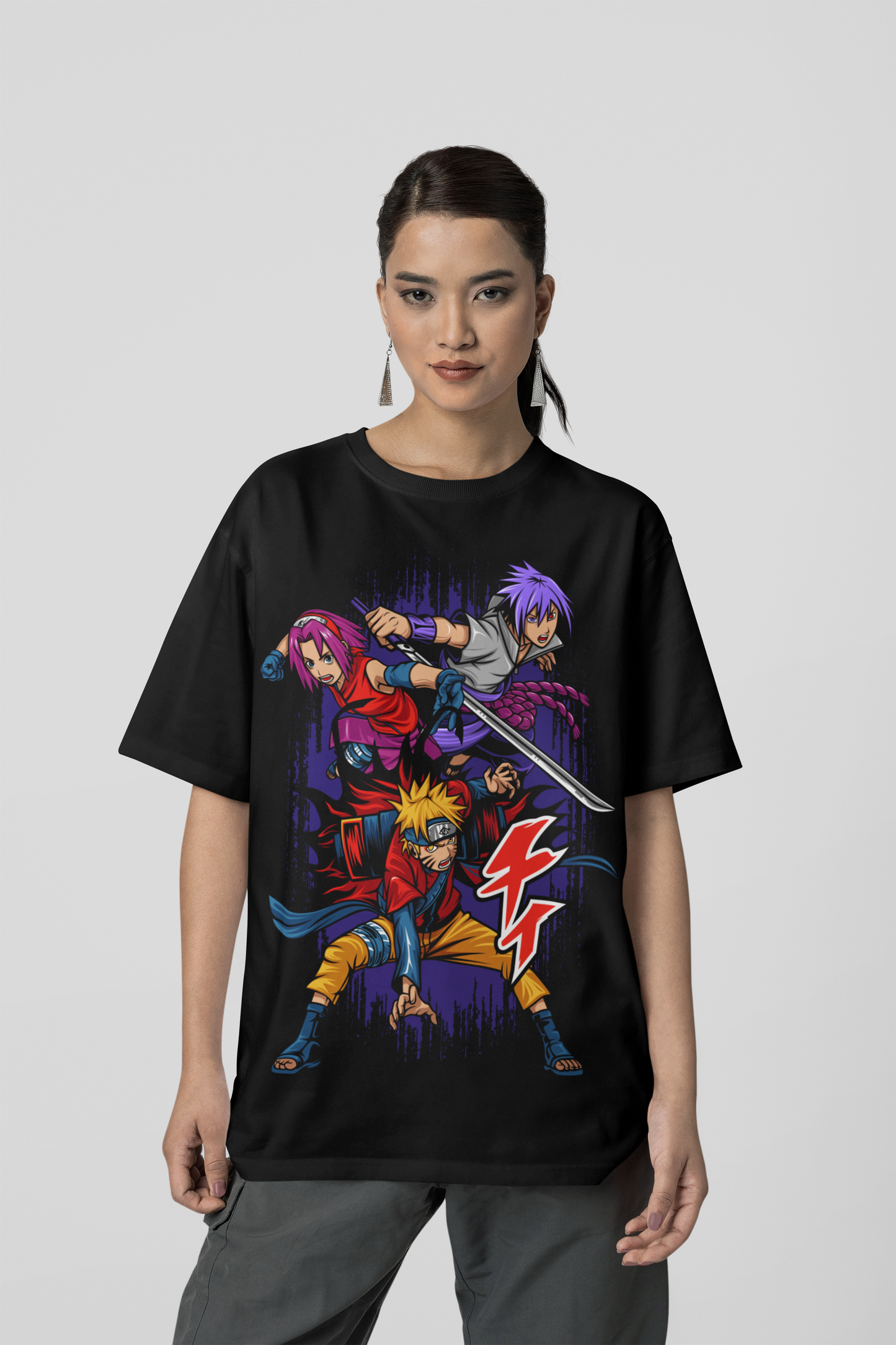 Naruto Unisex Regular fit Tshirt, Anime Graphic T-shirt, Black, Cotton, Anime Print (NRT-43)