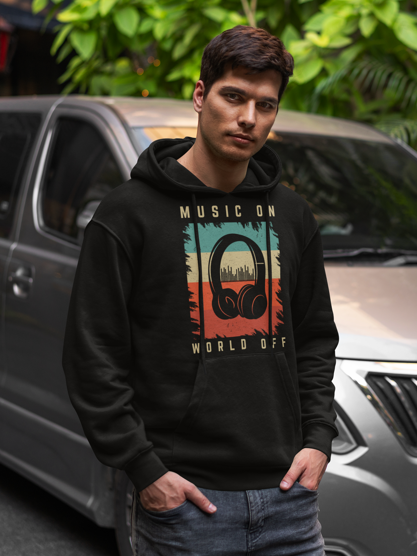 Music On, World Off - Stylish Black Hoodie