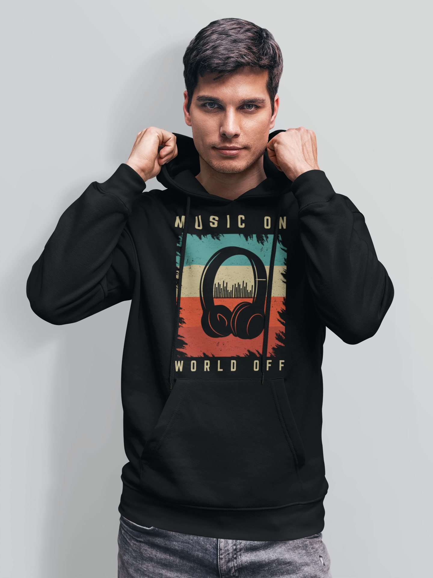 Music On, World Off - Stylish Black Hoodie