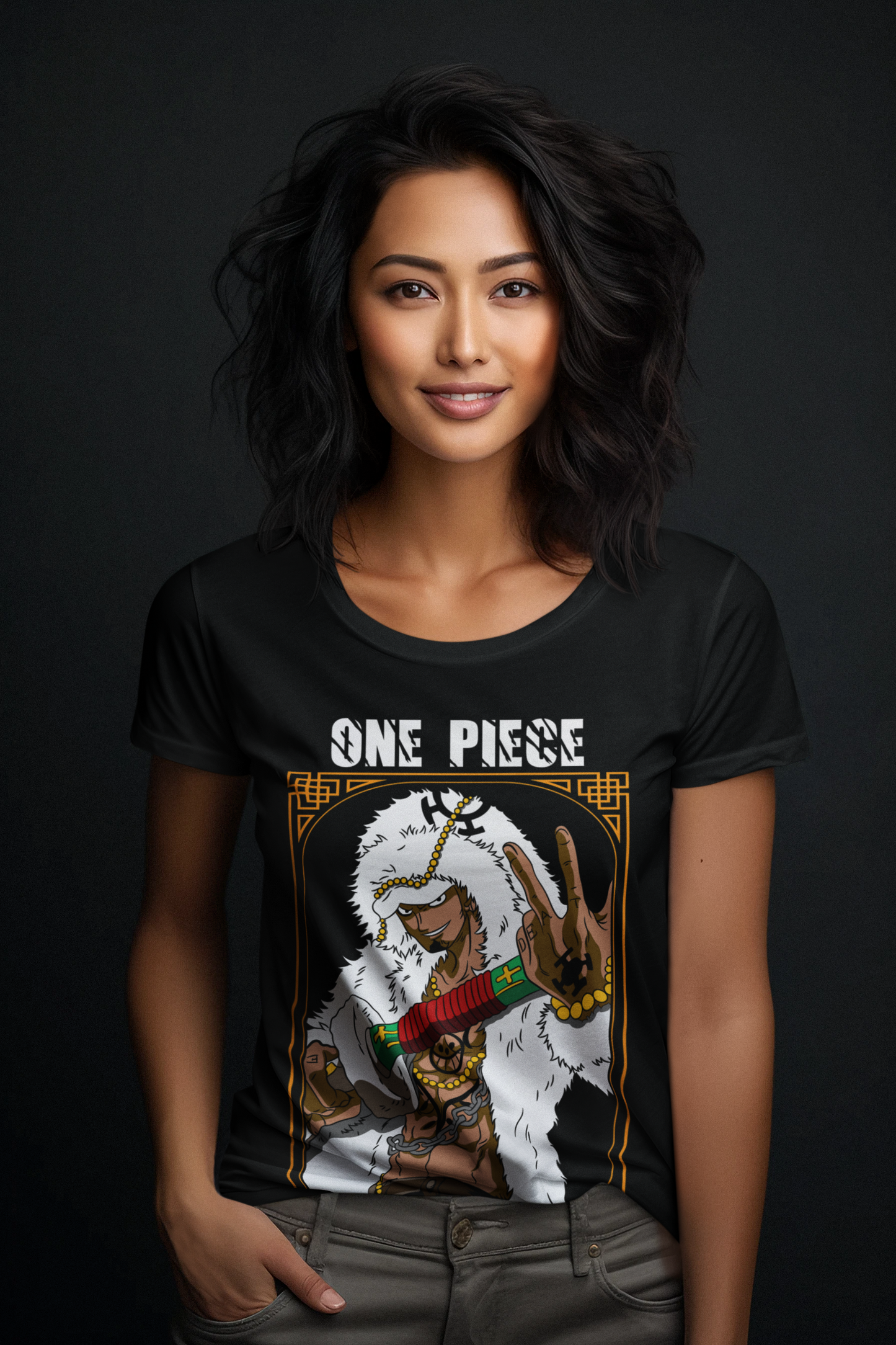Trafalgar D. Water Law One Piece  Unisex Regular fit Tshirt, Anime Graphic T-shirt, Black, Cotton, Anime Print