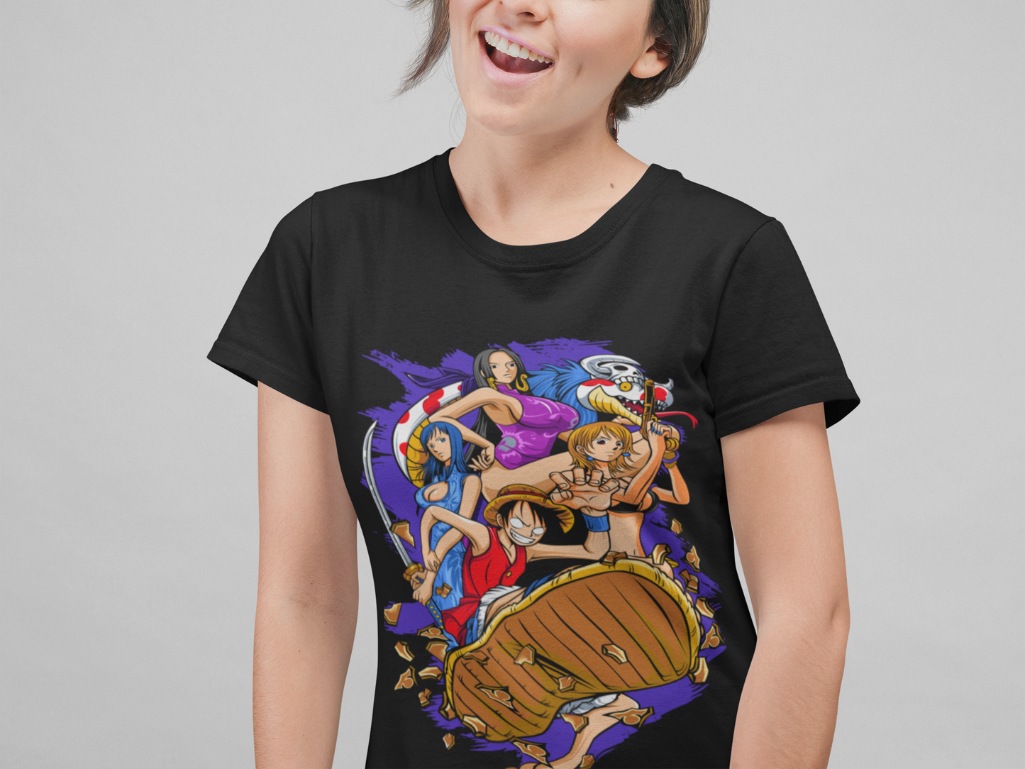 One Piece  Unisex Regular fit Tshirt, Anime Graphic T-shirt, Black, Cotton, Anime Print (OP-64)