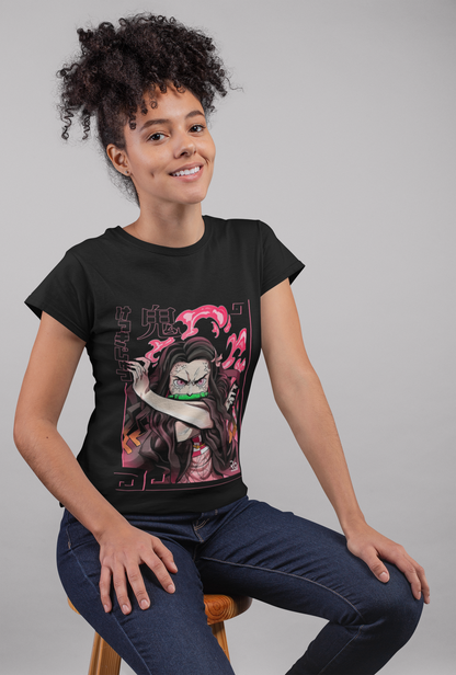 Nezuko Demon Slayer Unisex Regular fit Tshirt, Anime Graphic T-shirt, Black, Cotton, Anime Print