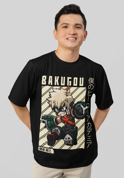 Black Oversized "Bakugou - My Hero Academia" Graphic T-Shirt
