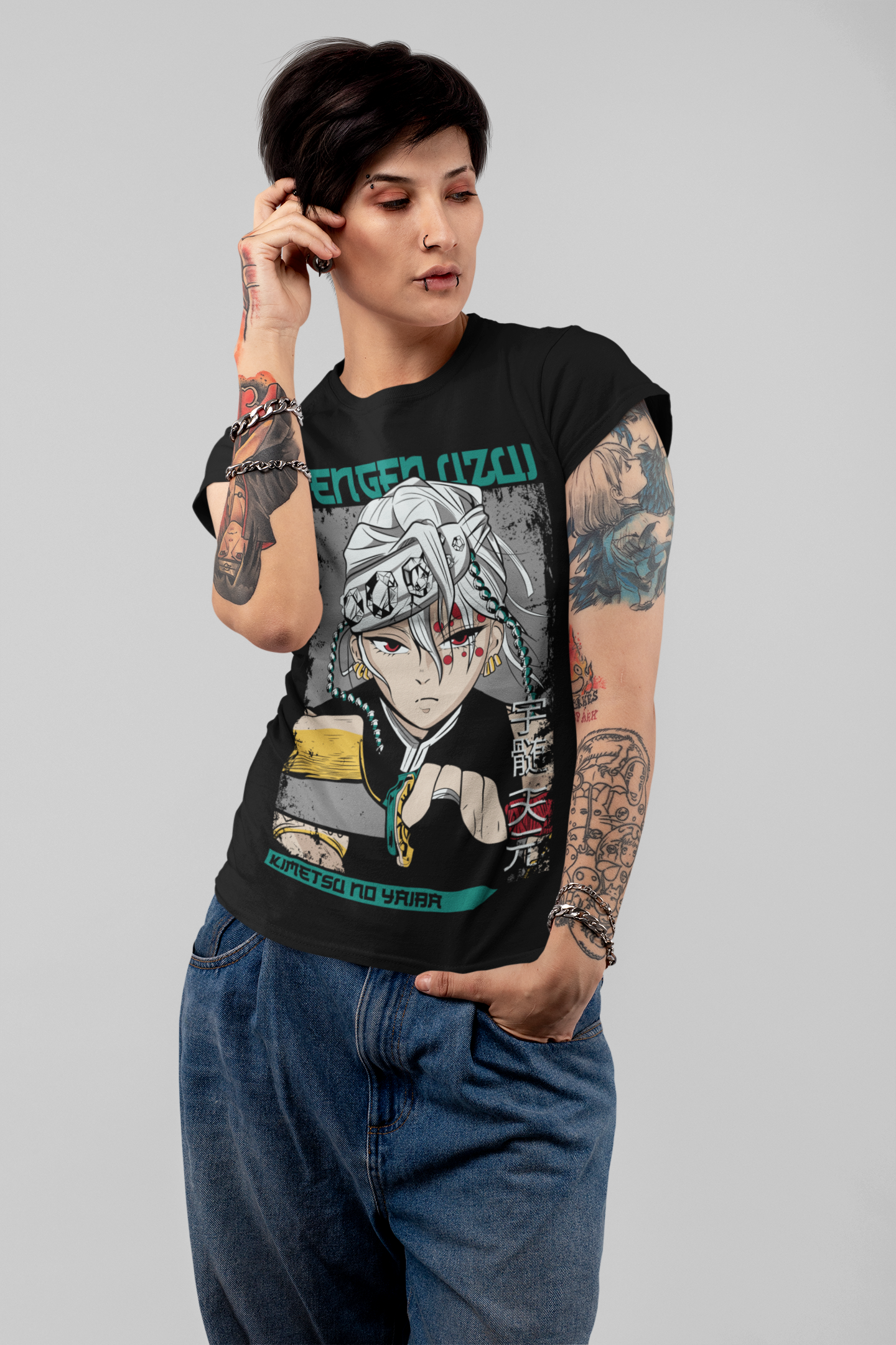 Tengen Uzui D-2 Demon Slayer Unisex Regular fit Tshirt, Anime Graphic T-shirt, Black, Cotton, Anime Print