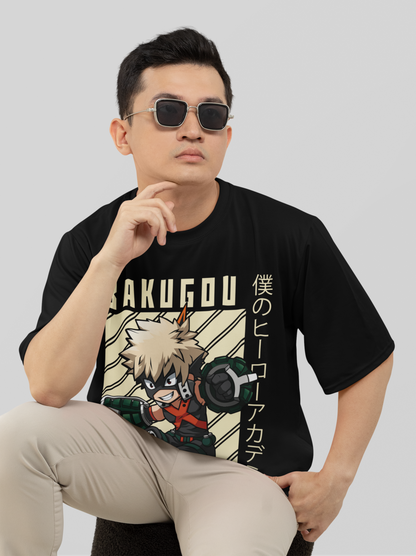 Black Oversized "Bakugou - My Hero Academia" Graphic T-Shirt