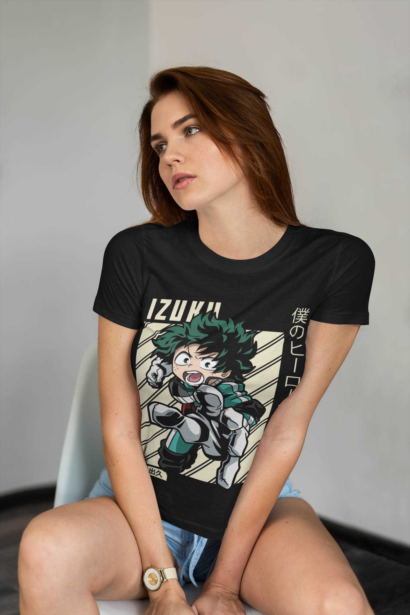 Izuku Midoriya My Hero Academia Unisex Regular fit Tshirt, Anime Graphic T-shirt, Black, Cotton, Anime Print