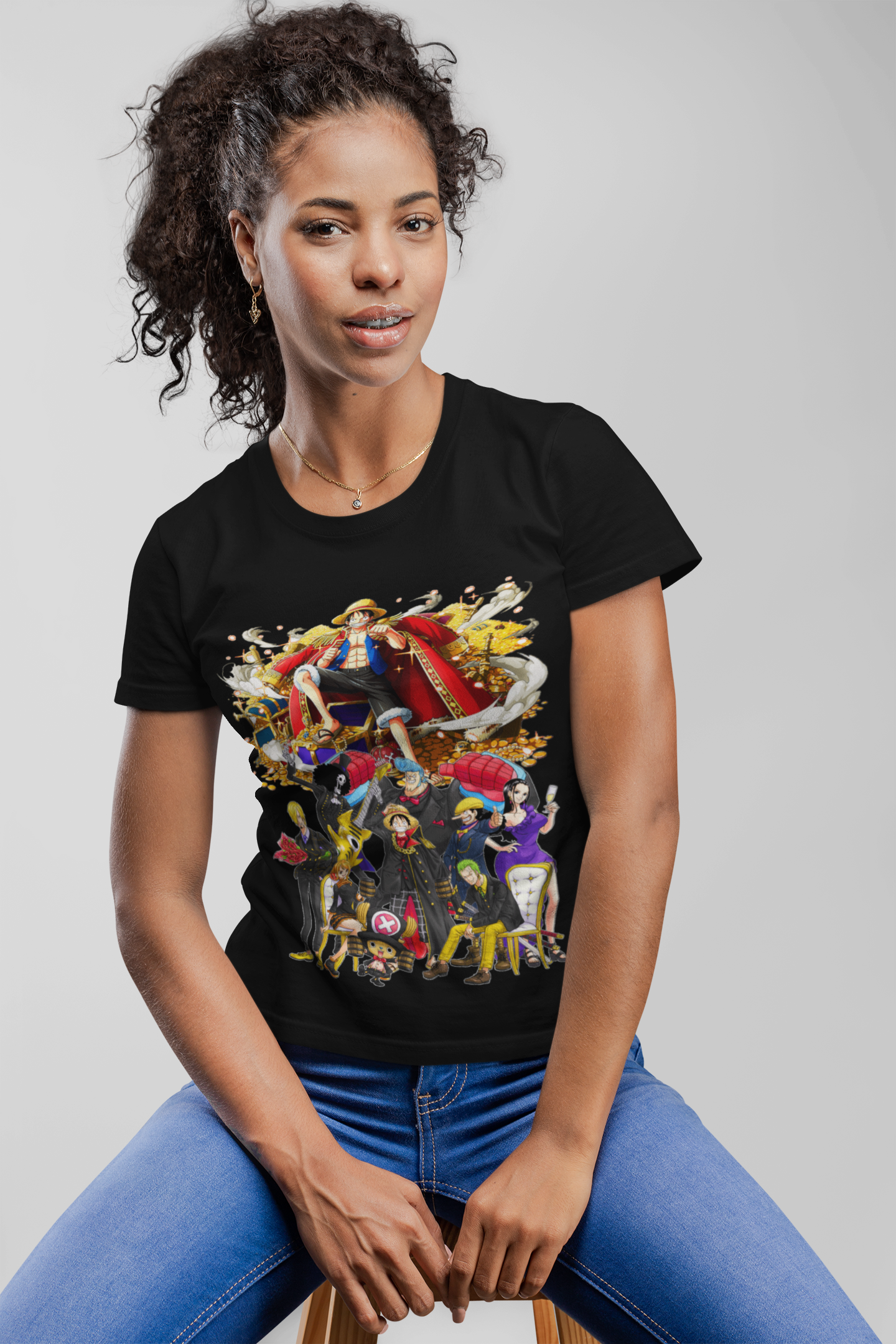 One Piece  Unisex Regular fit Tshirt, Anime Graphic T-shirt, Black, Cotton, Anime Print (OP-77)