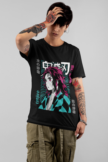 Tanjiro Demon Slayer Unisex Regular fit T-shirt, Anime Graphic T-shirt, Black, Cotton, Anime Print