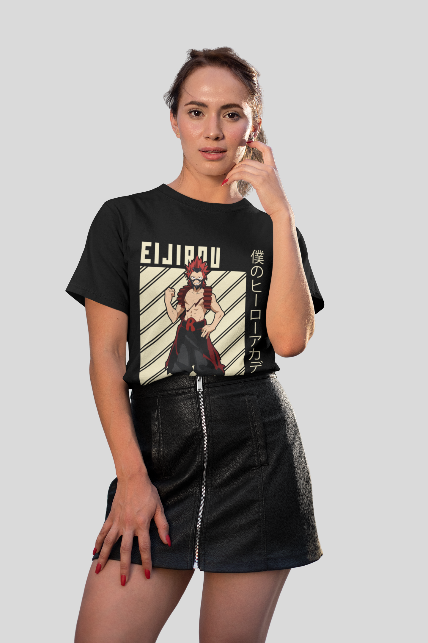 Eijiro Kirishima My Hero Academia Unisex Regular fit Tshirt, Anime Graphic T-shirt, Black, Cotton, Anime Print