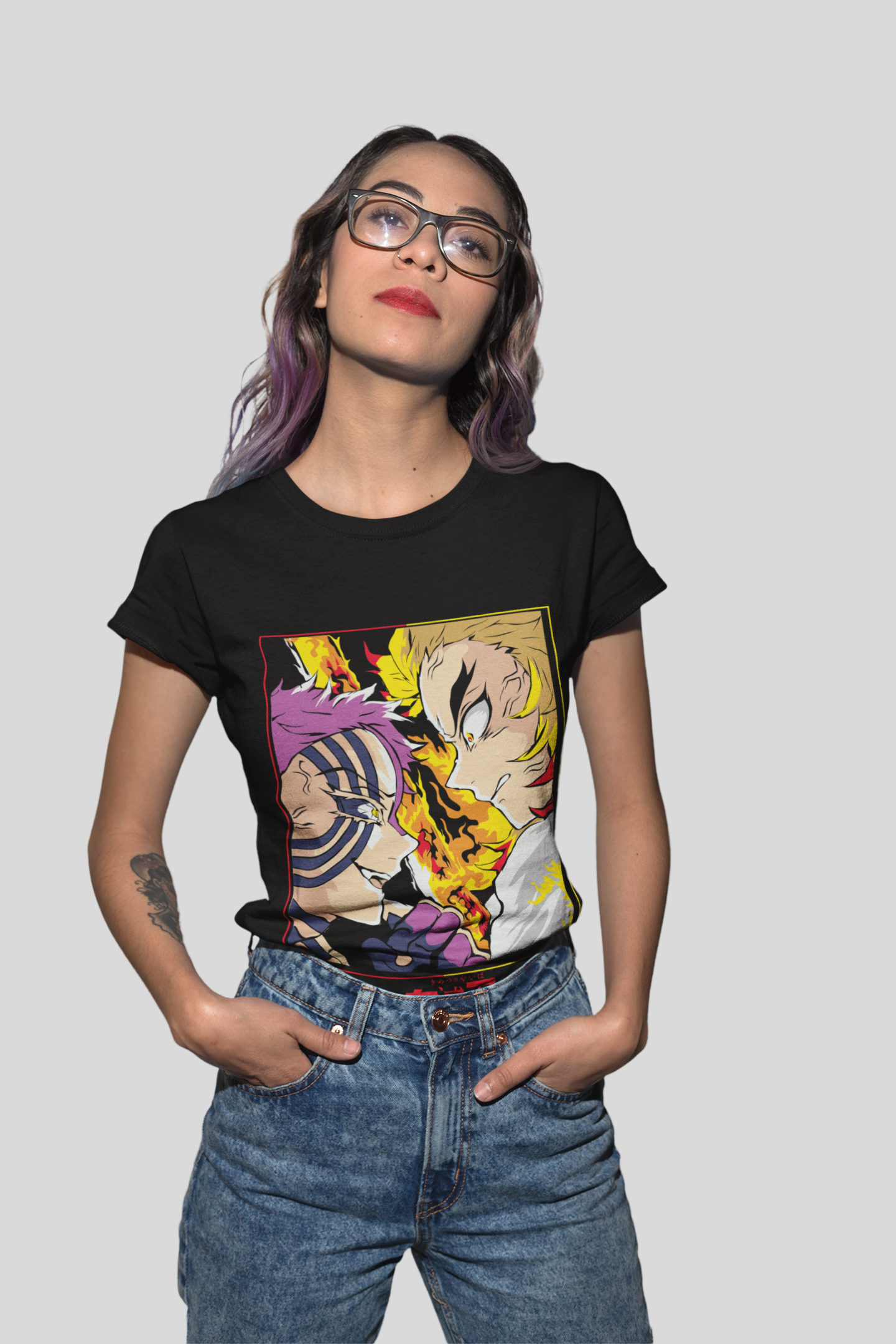 Demon Slayer Unisex Regular fit Tshirt, Anime Graphic T-shirt, Black, Cotton, Anime Print (D032)