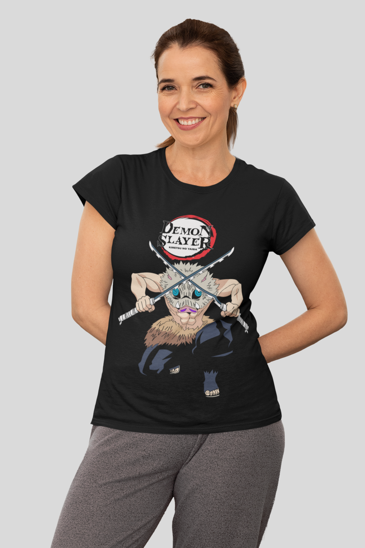 Inosuke Hashibira Demon Slayer Unisex Regular fit Tshirt, Anime Graphic T-shirt, Black, Cotton, Anime Print