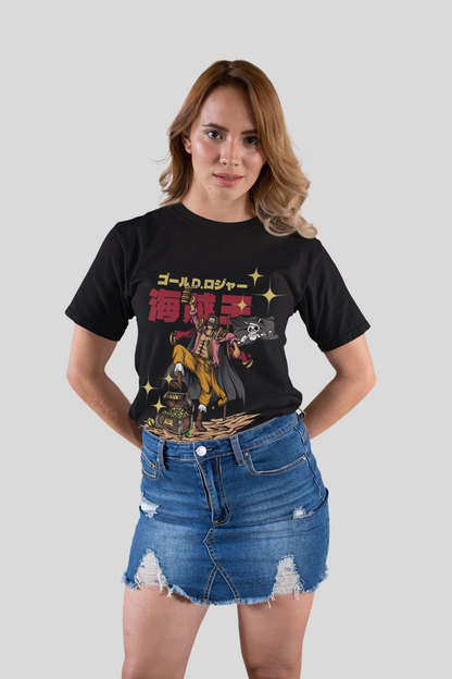 Gol D. Roger One Piece Unisex Regular fit Tshirt, Anime Graphic T-shirt, Black, Cotton, Anime Print