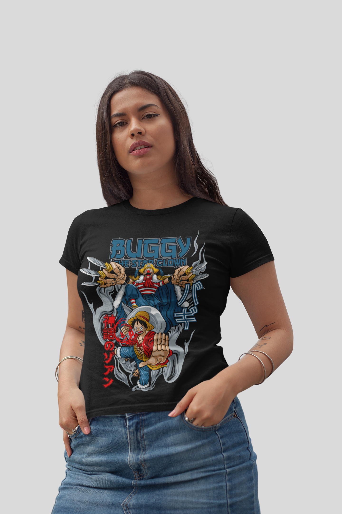 Buggy One Piece  Unisex Regular fit Tshirt, Anime Graphic T-shirt, Black, Cotton, Anime Print