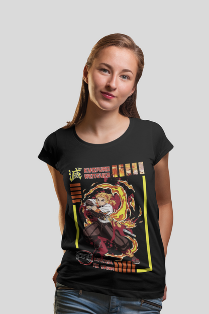 Kyōjurō Rengoku D-3 Demon Slayer Unisex Regular fit Tshirt, Anime Graphic T-shirt, Black, Cotton, Anime Print